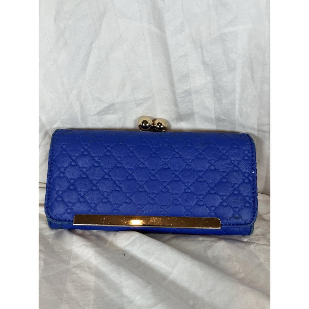 Cobalt Blue Quilted Kiss‎ Lock Wallet Gold Hardware Organizer Clutch